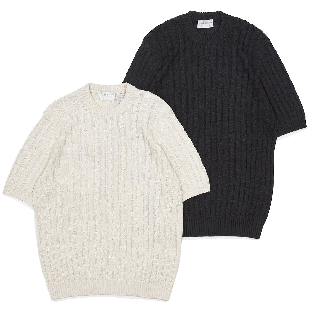 Settefili Cashmere(セッテフィーリ カシミア) リネンコットン ケーブル クルーネックニット