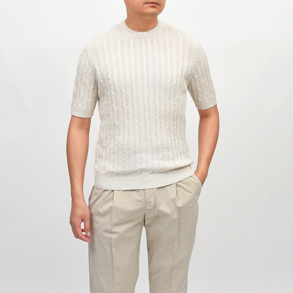 Settefili Cashmere(セッテフィーリ カシミア) リネンコットン ケーブル クルーネックニット