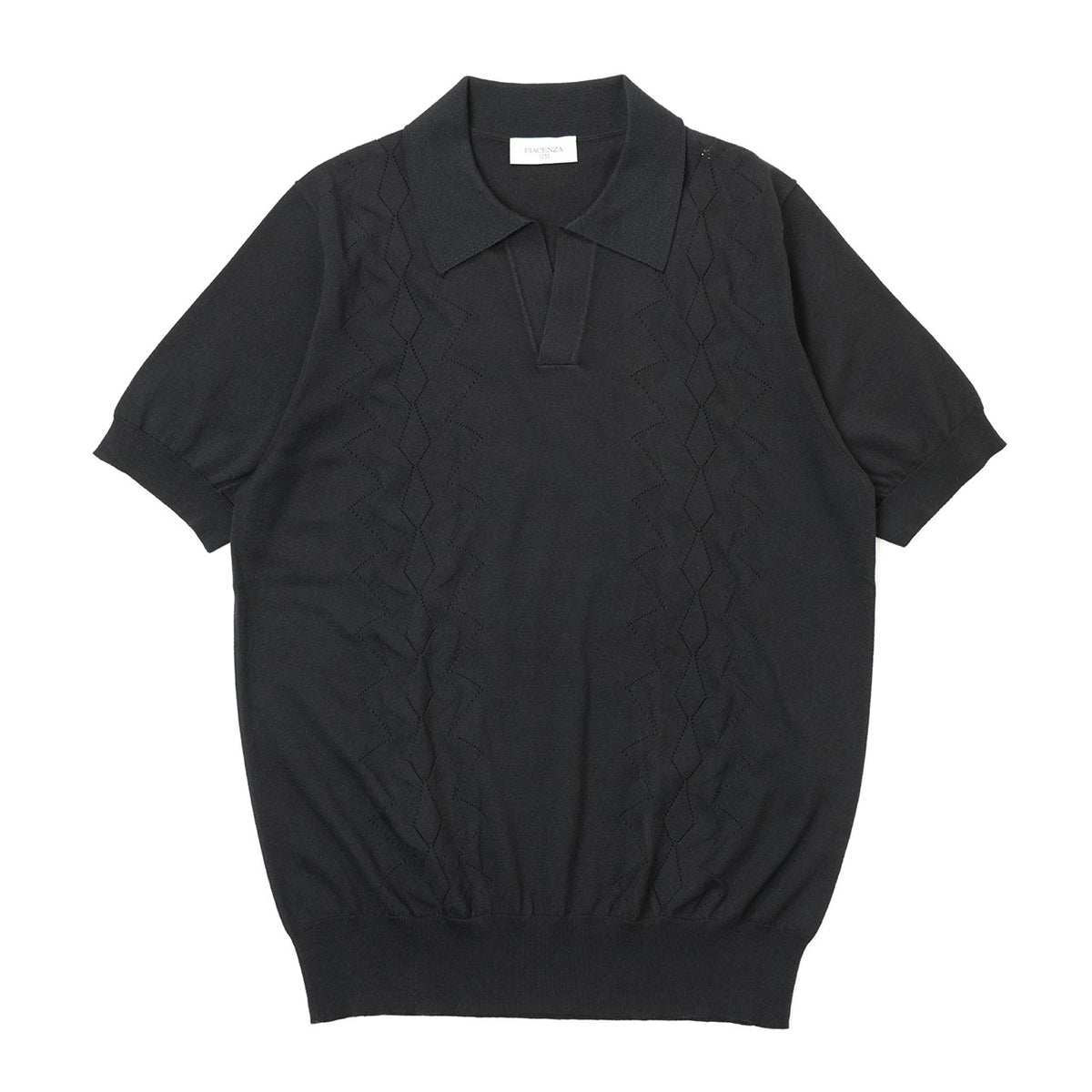 ピアチェンツァ / ハイゲージ シルク コットン 半袖 スキッパー ニット/POLO SAILOR M1540016001 999 ブラック