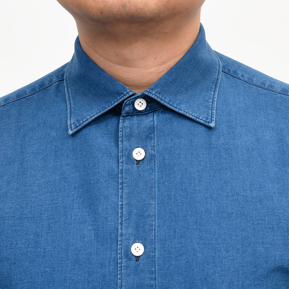 Finamore(フィナモレ) VITTORIO/BALI コットンシャンブレー セミワイドカラーシャツ