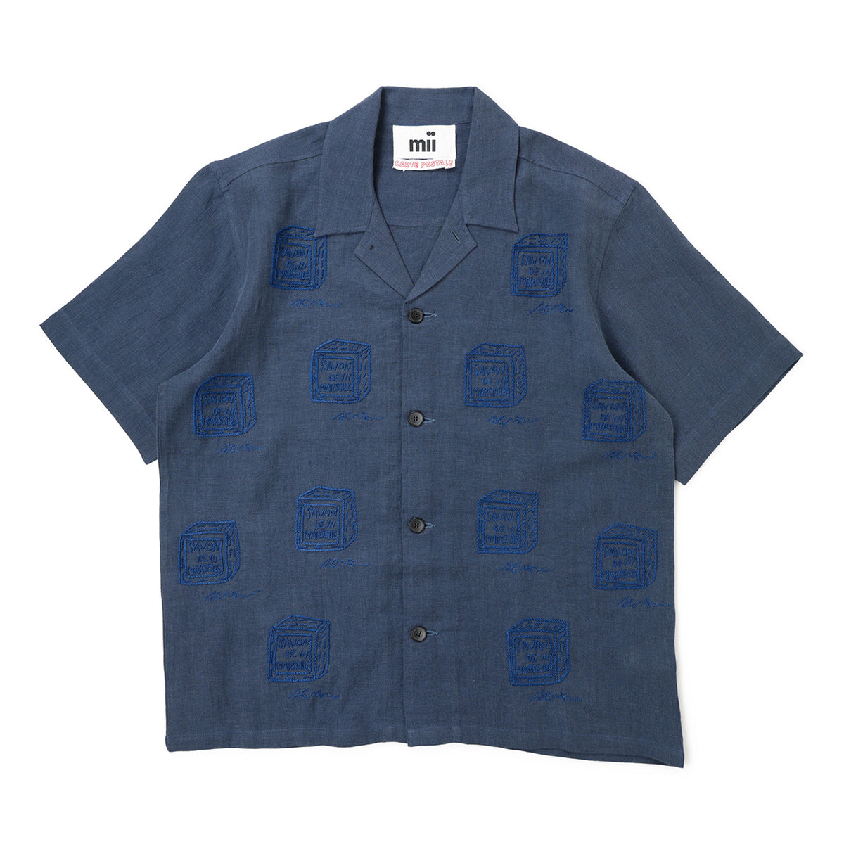 ミーコレクション / オープンカラー 刺繍 リネン シャツ/SHIRT SUBHA NAVY