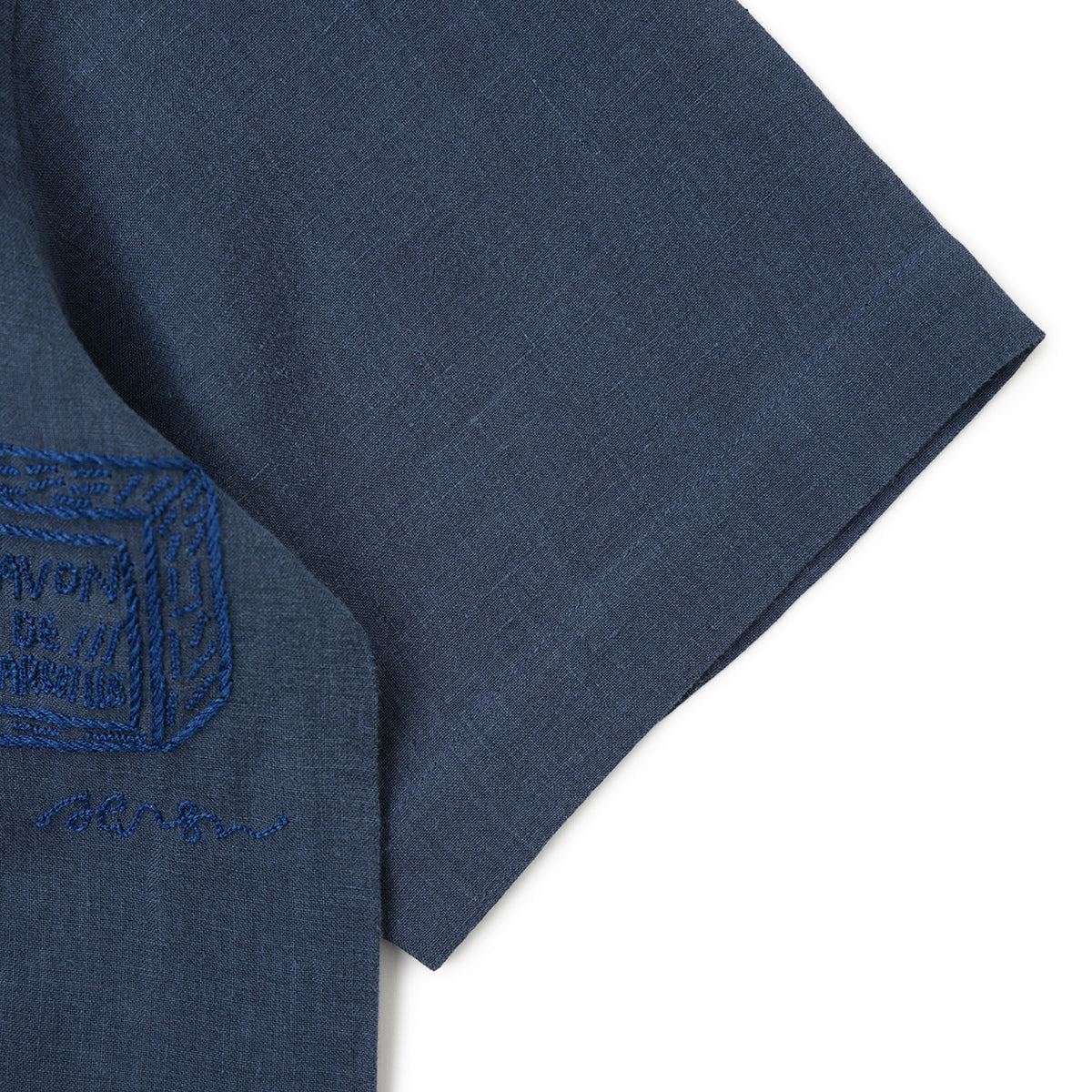 ミーコレクション / オープンカラー 刺繍 リネン シャツ/SHIRT SUBHA NAVY