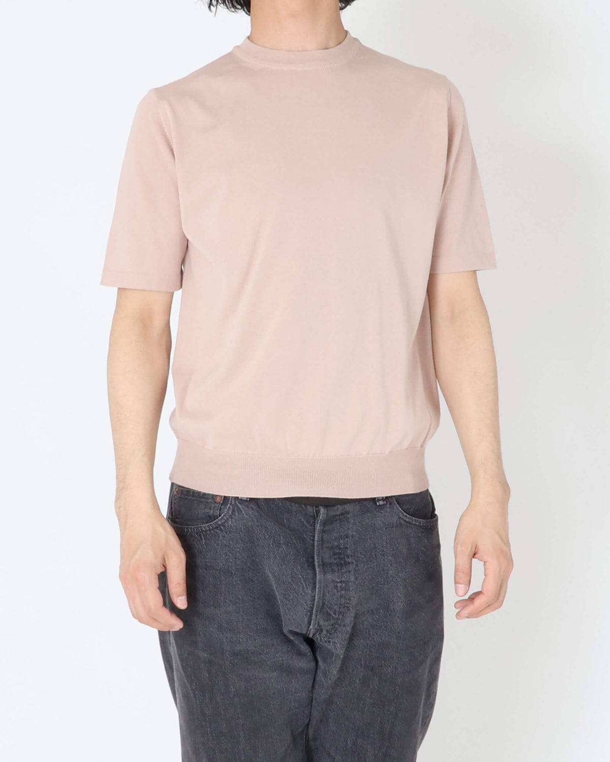 モルガーノ / GIZAコットン クルーネックニット S/S / ベージュ