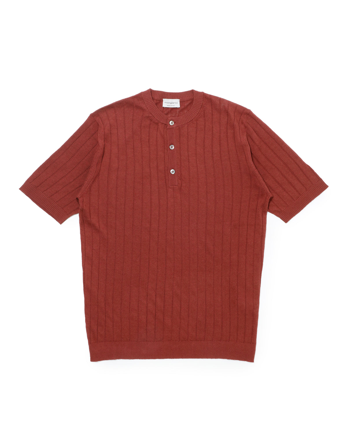 モルガーノ / コットンリネン クルーネック ニット with buttons S/S / ワイン