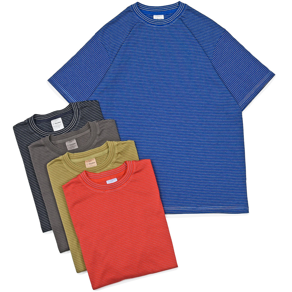Yonetomi(ヨネトミ) GARMENT DYED BORDER T-SHIRT コットンポリエステル ガーメントダイ ボーダー クルーネックカットソー