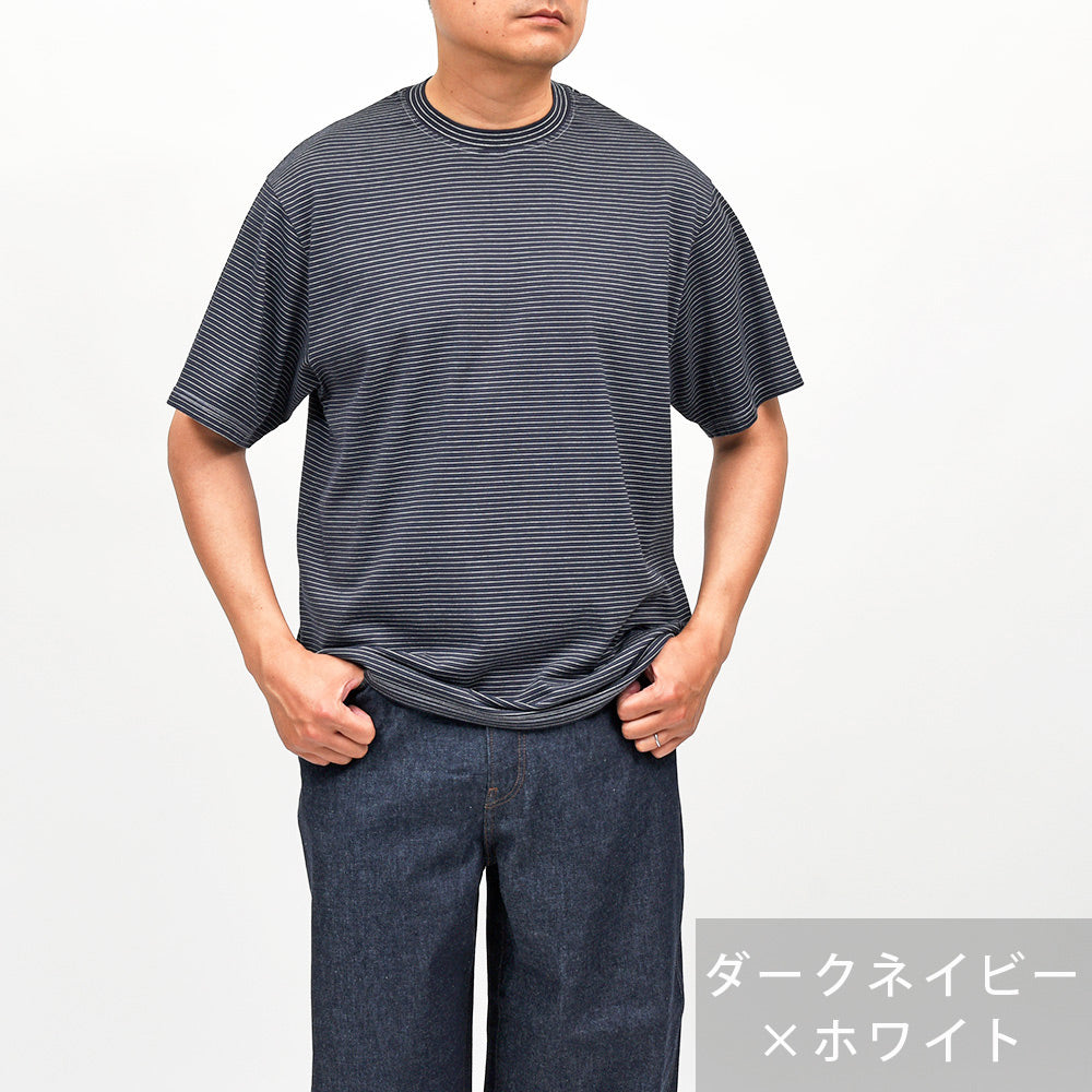 Yonetomi(ヨネトミ) GARMENT DYED BORDER T-SHIRT コットンポリエステル ガーメントダイ ボーダー クルーネックカットソー