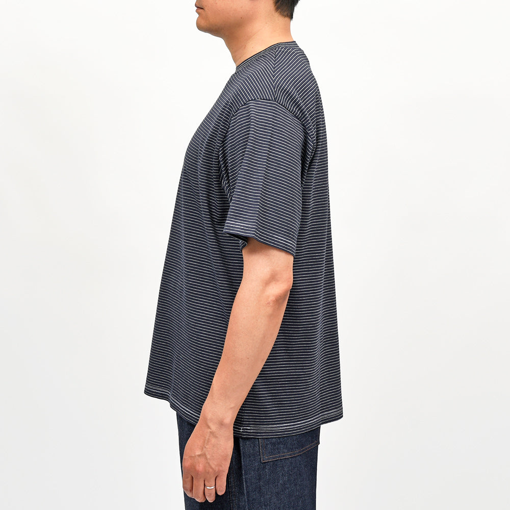 Yonetomi(ヨネトミ) GARMENT DYED BORDER T-SHIRT コットンポリエステル ガーメントダイ ボーダー クルーネックカットソー