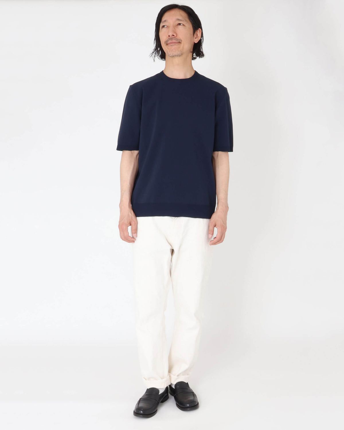 モルガーノ / GIZAコットン クルーネックニット S/S / ネイビー