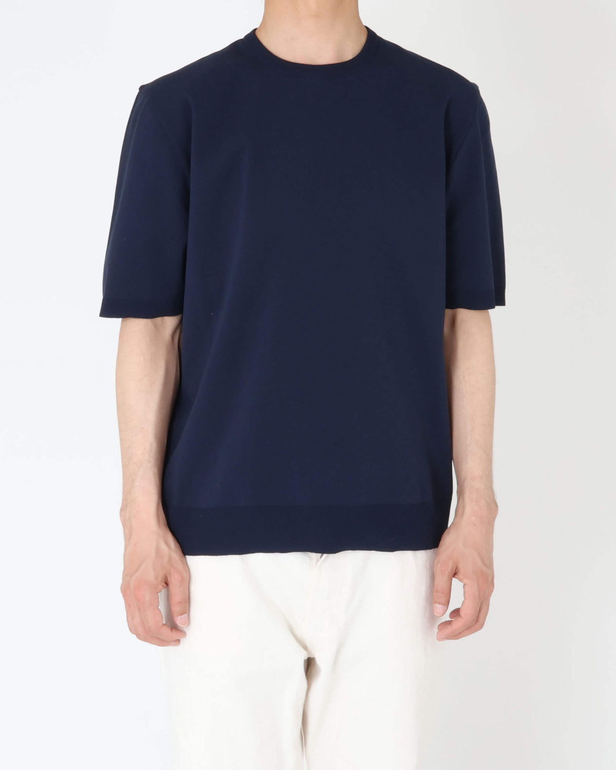モルガーノ / GIZAコットン クルーネックニット S/S / ネイビー