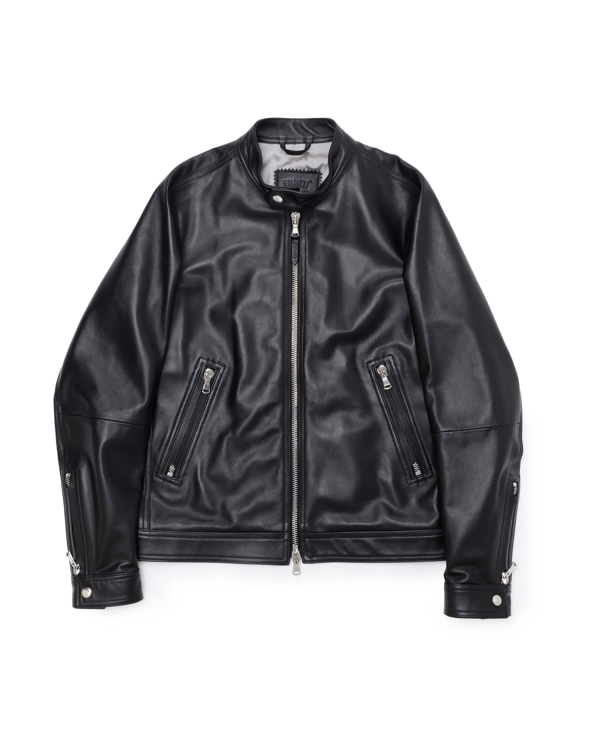 エンメティ / MASSIMO(マッシモ) シルバーZIP ナッパチェラータ ラムレザーシングルライダース / ブラック