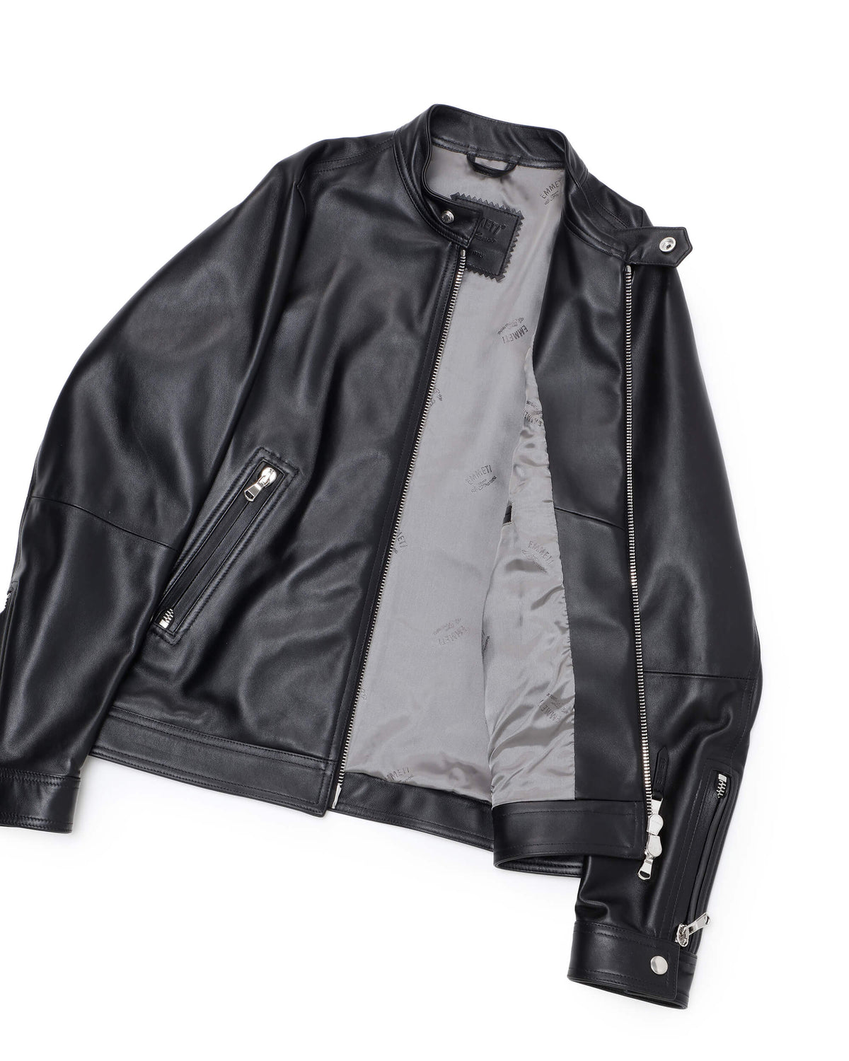 エンメティ / MASSIMO(マッシモ) シルバーZIP ナッパチェラータ ラムレザーシングルライダース / ブラック