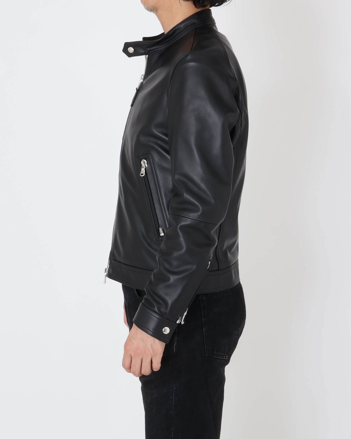 エンメティ / MASSIMO(マッシモ) シルバーZIP ナッパチェラータ ラムレザーシングルライダース / ブラック