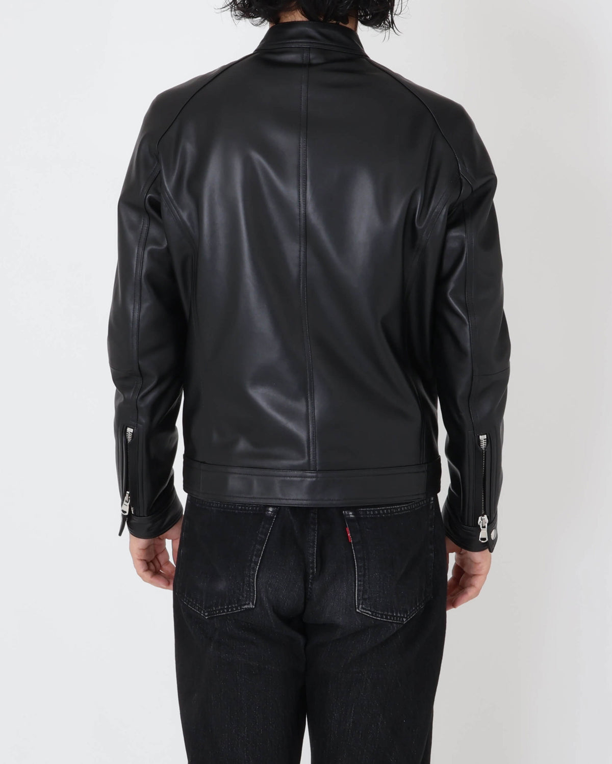 エンメティ / MASSIMO(マッシモ) シルバーZIP ナッパチェラータ ラムレザーシングルライダース / ブラック