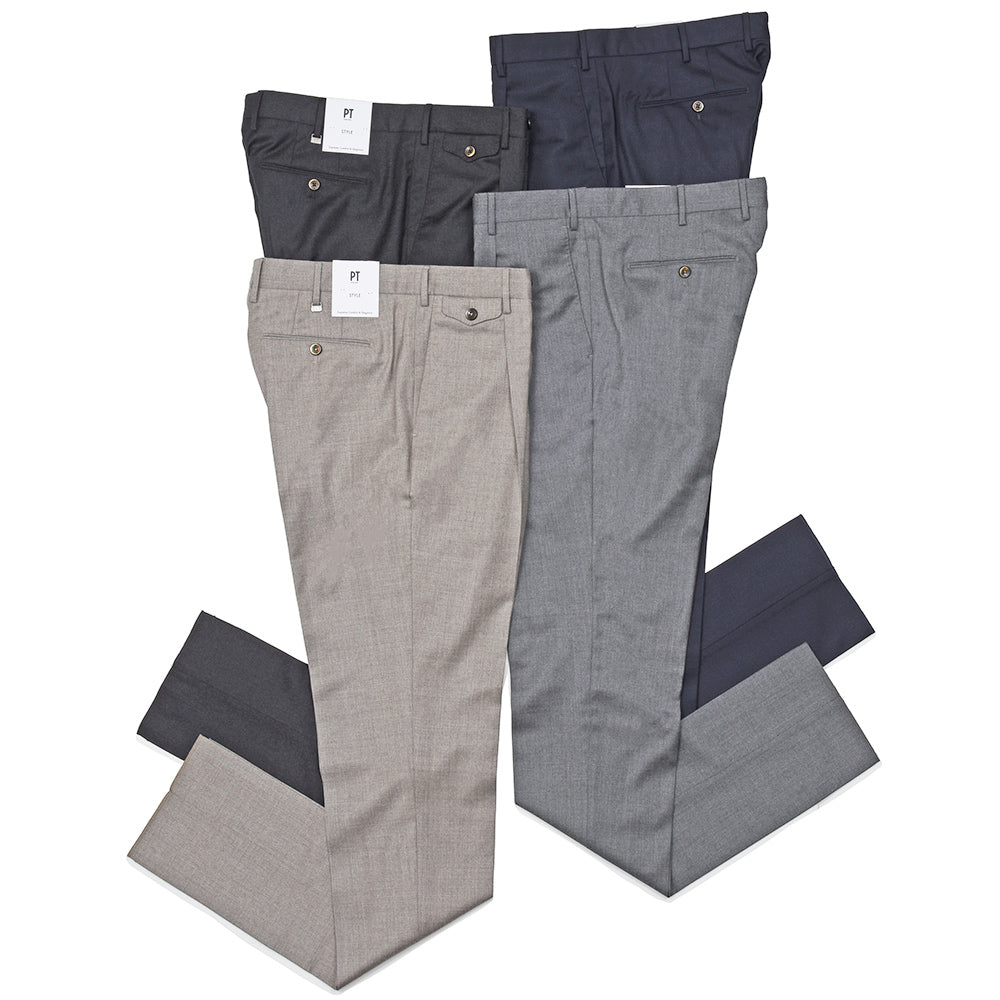 PT TORINO(ピーティートリノ) Super110'S ヴァージンウールストレッチ ライトフランネル 1プリーツドレスパンツ GENTLEMAN FIT/CM13
