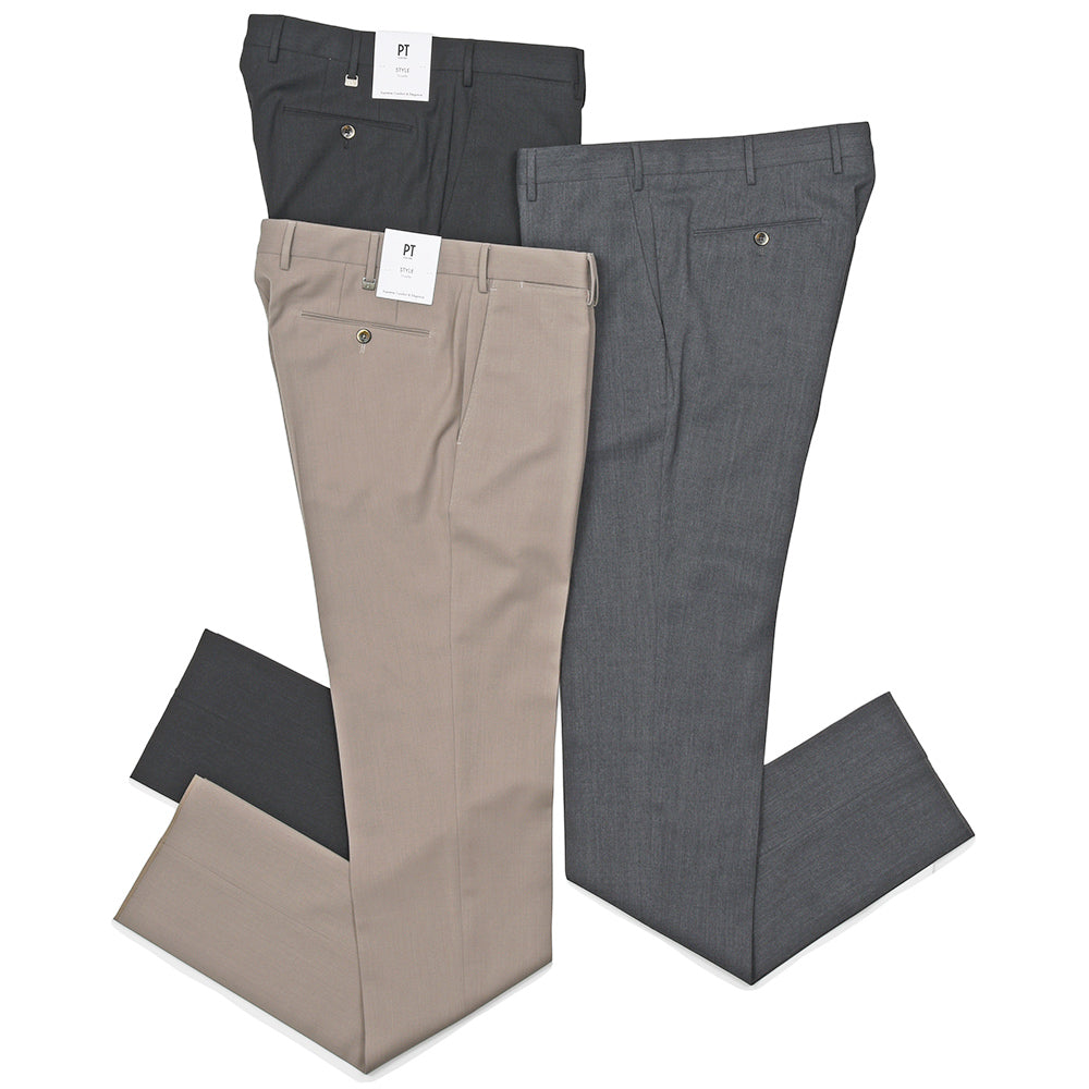 PT TORINO(ピーティー トリノ) Travel ウォッシャブルテクノウール ストレッチ サキソニー ノープリーツ ドレスパンツ SUPERSLIM FIT/PO36