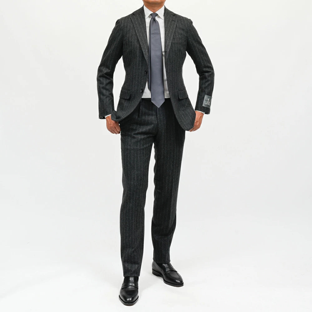 guji(グジ)ウールフランネルチョークストライプ3B1プリーツスーツ MADE BY RING JACKET / FOX BROTHERS - CBT5 17162208028