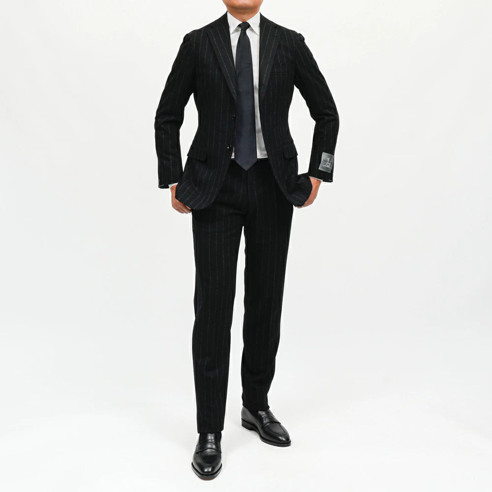 guji(グジ)ウールフランネルチョークストライプ3B1プリーツスーツ MADE BY RING JACKET / FOX BROTHERS - CBT5 17162208028
