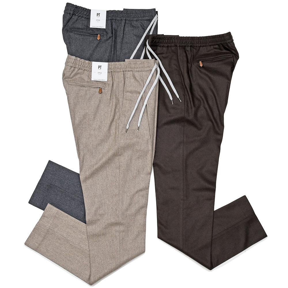 PT TORINO(ピーティー トリノ)<br>ヴァージンウールカシミヤストレッチ ライトフランネル 1プリーツシャーリングパンツ SOFT FIT/TO03