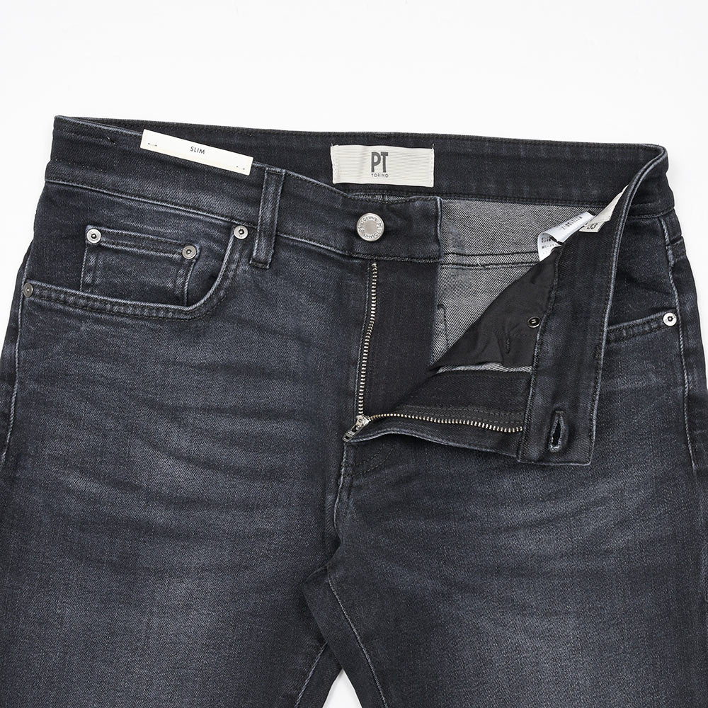 PT TORINO DENIM(ピーティートリノデニム) SAMBA コットンセルロースポリエステル ストレッチ スリムテーパードブラックデニムパンツ/CA4730