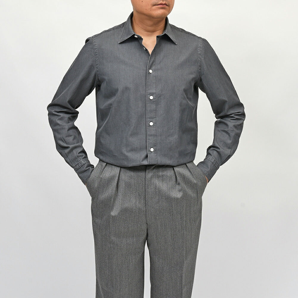 Finamore(フィナモレ)VITTORIO/BALI コットンシャンブレー セミワイドカラーシャツ