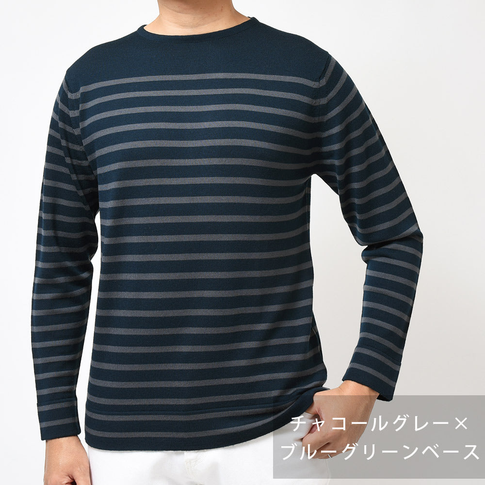JOHN SMEDLEY ジョンスメドレー NORDEN メリノウール 24ゲージ ボーダー バスクシャツ ボートネック ニット