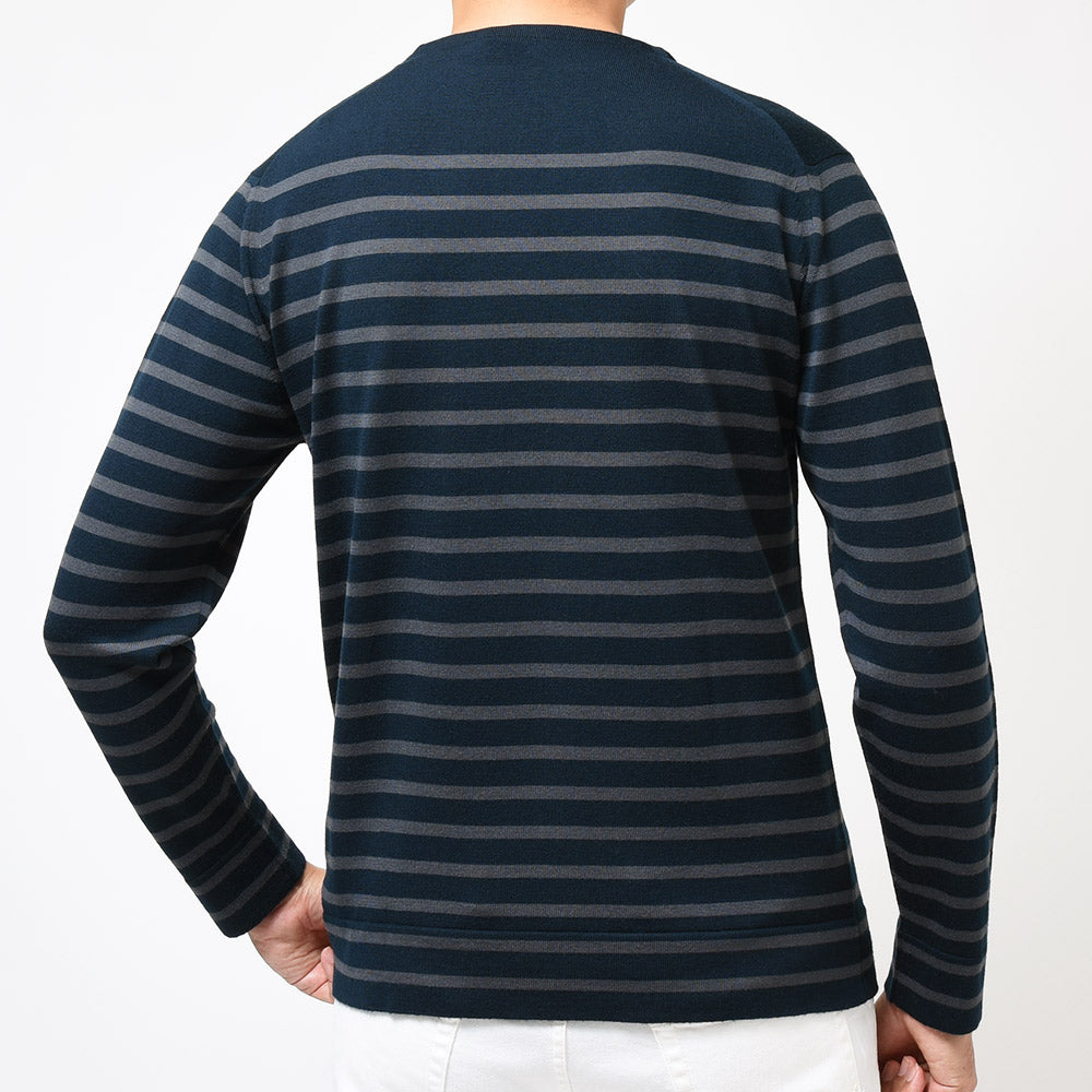 JOHN SMEDLEY ジョンスメドレー NORDEN メリノウール 24ゲージ ボーダー バスクシャツ ボートネック ニット