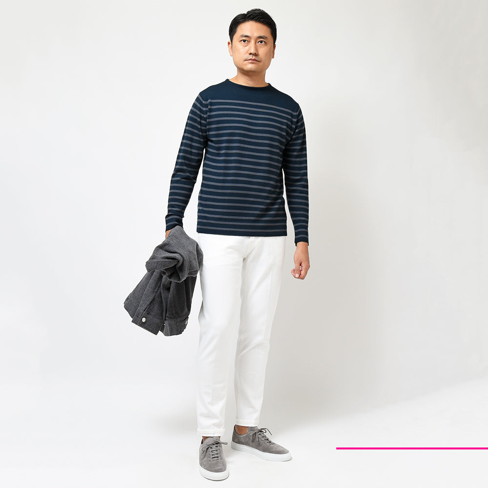 JOHN SMEDLEY ジョンスメドレー NORDEN メリノウール 24ゲージ ボーダー バスクシャツ ボートネック ニット