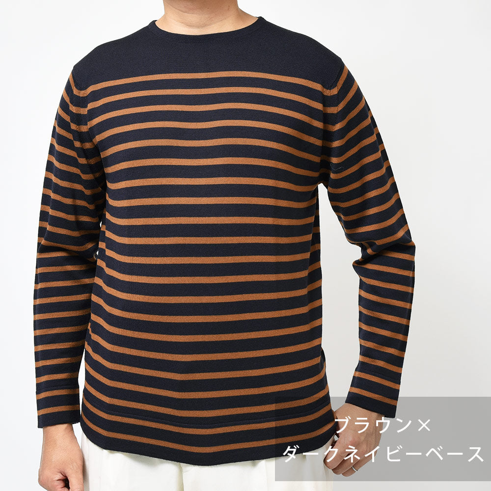 JOHN SMEDLEY ジョンスメドレー NORDEN メリノウール 24ゲージ ボーダー バスクシャツ ボートネック ニット