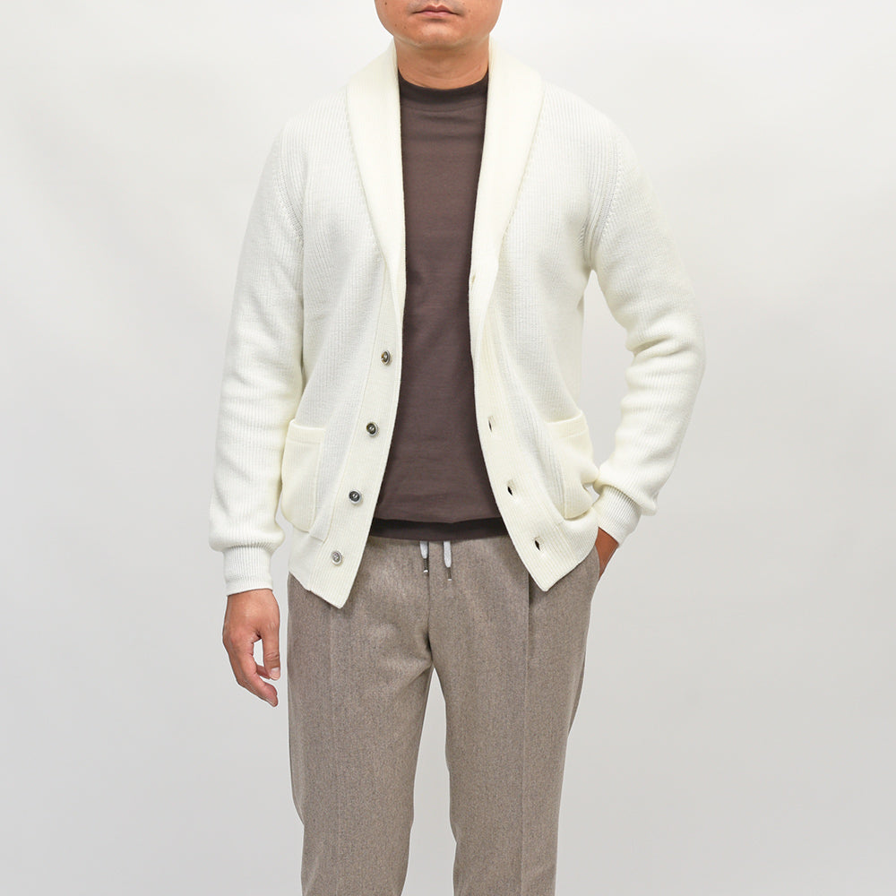 Settefili Cashmere(セッテフィーリ カシミア)ウール リブ編み ショールカラーカーディガン
