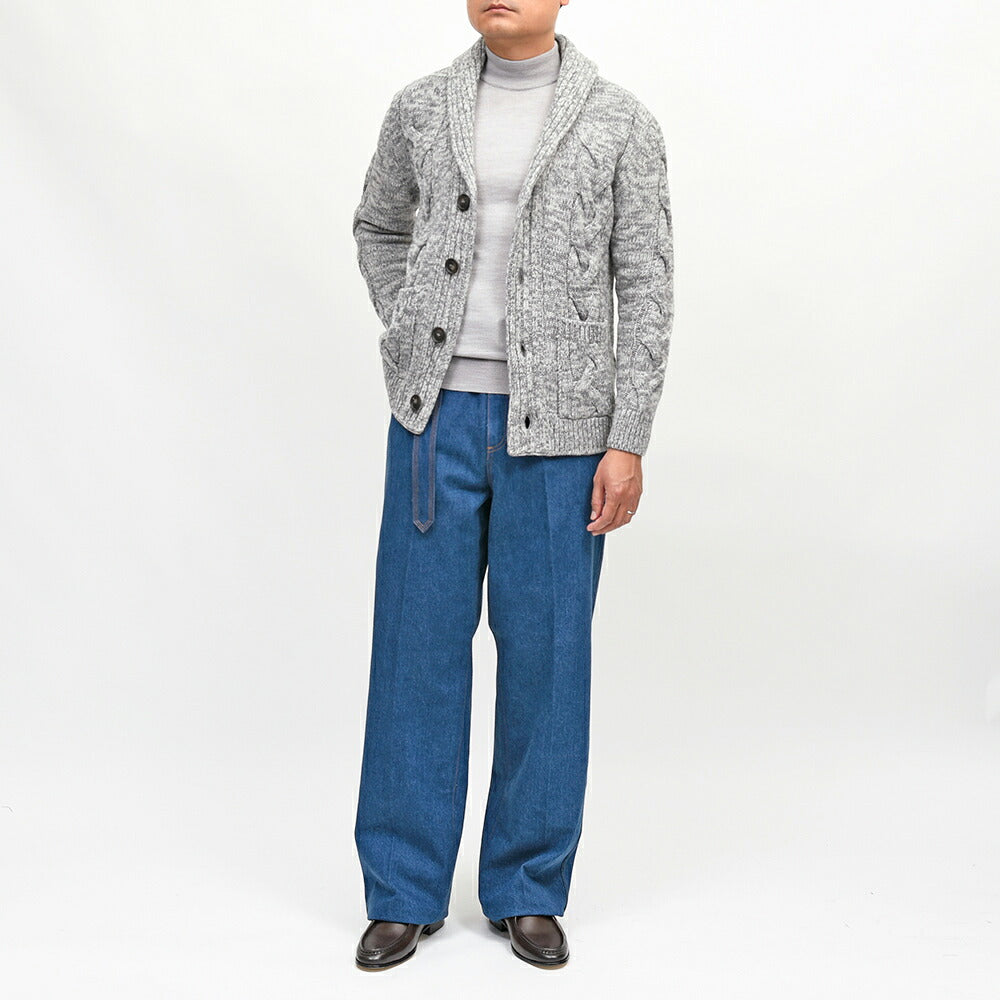 Settefili Cashmere(セッテフィーリ カシミア)ウールカシミヤ ケーブル ショールカラーカーディガン