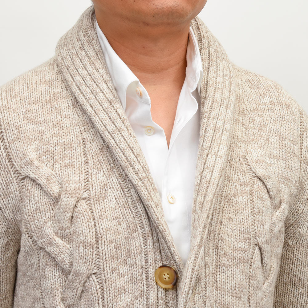 Settefili Cashmere(セッテフィーリ カシミア)ウールカシミヤ ケーブル ショールカラーカーディガン