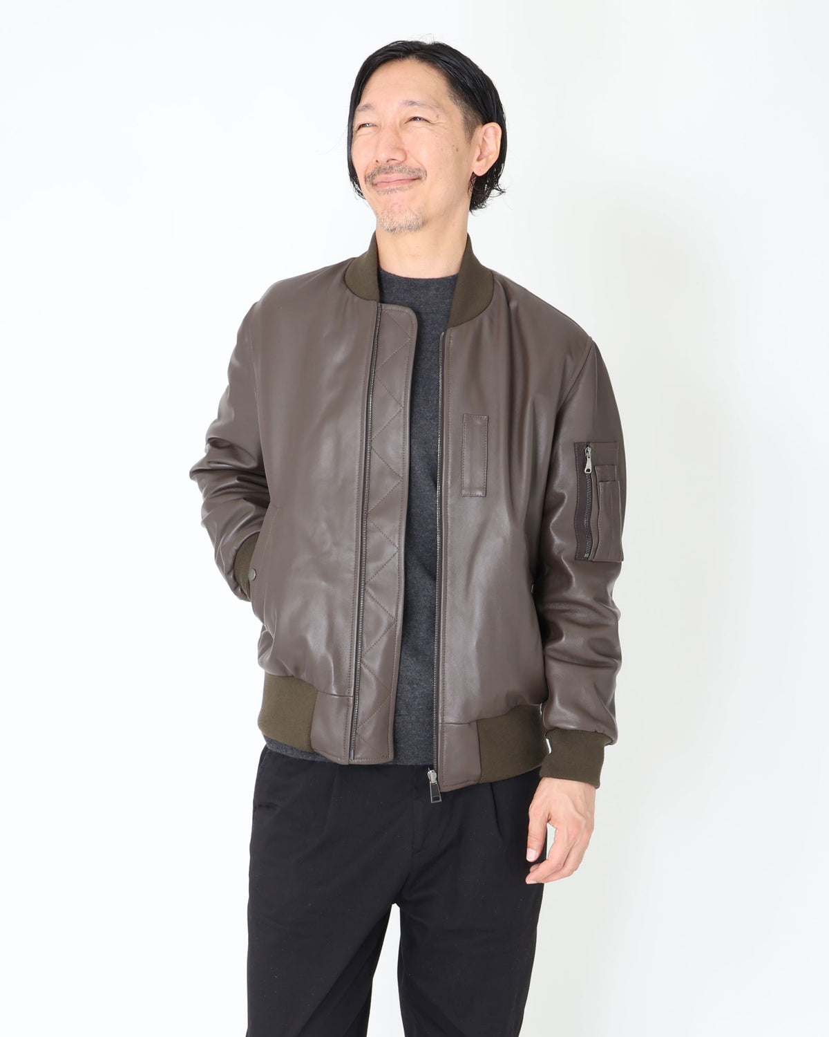 OLIVER(オリバー) ガンメタルZIP ナッパチェラータ リバーシブルMA-1フライトジャケット / グレーブラウン×オリーブ