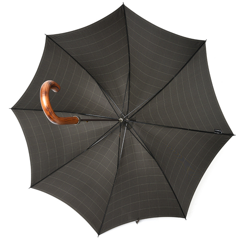 FOX UMBRELLAS(フォックス アンブレラ) ウォーターレペレントポリエステルグレンチェックダークグレインドオークハンドルロングアンブレラ GT1