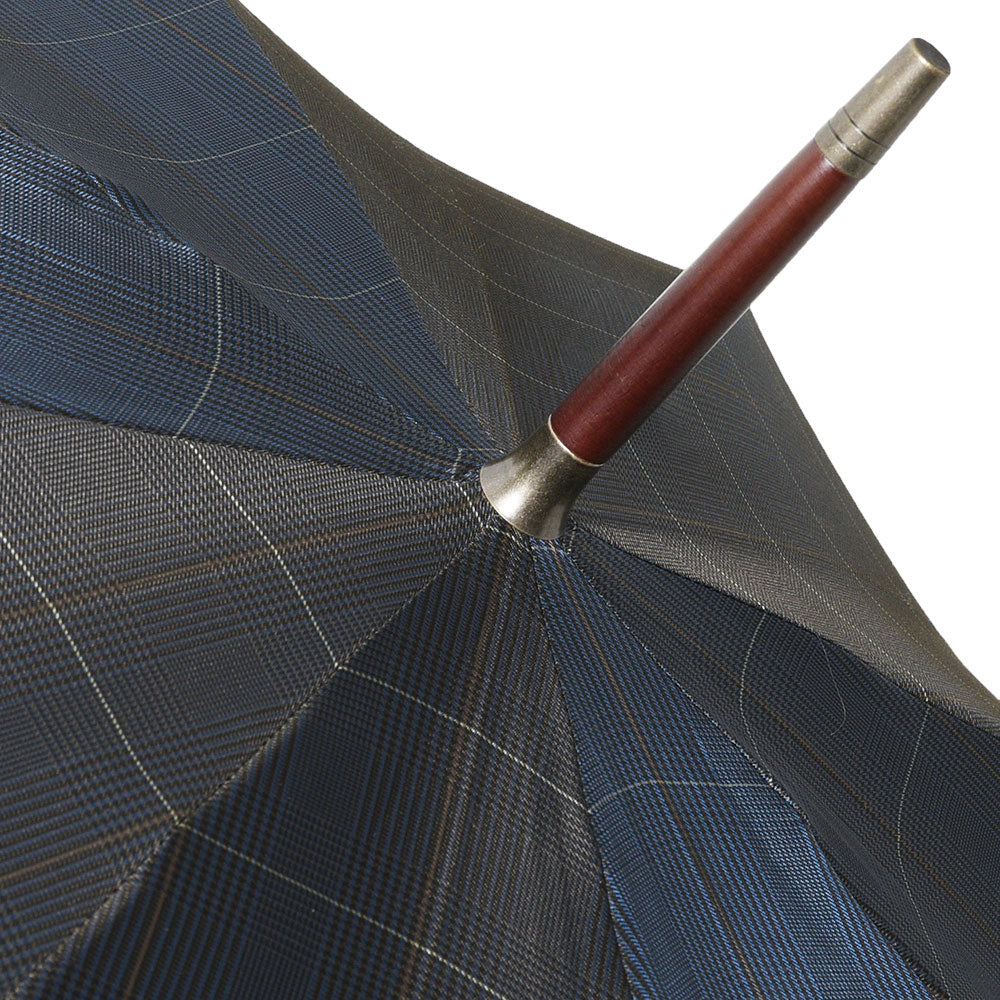 FOX UMBRELLAS(フォックス アンブレラ) ウォーターレペレントポリエステルグレンチェックダークグレインドオークハンドルロングアンブレラ GT1