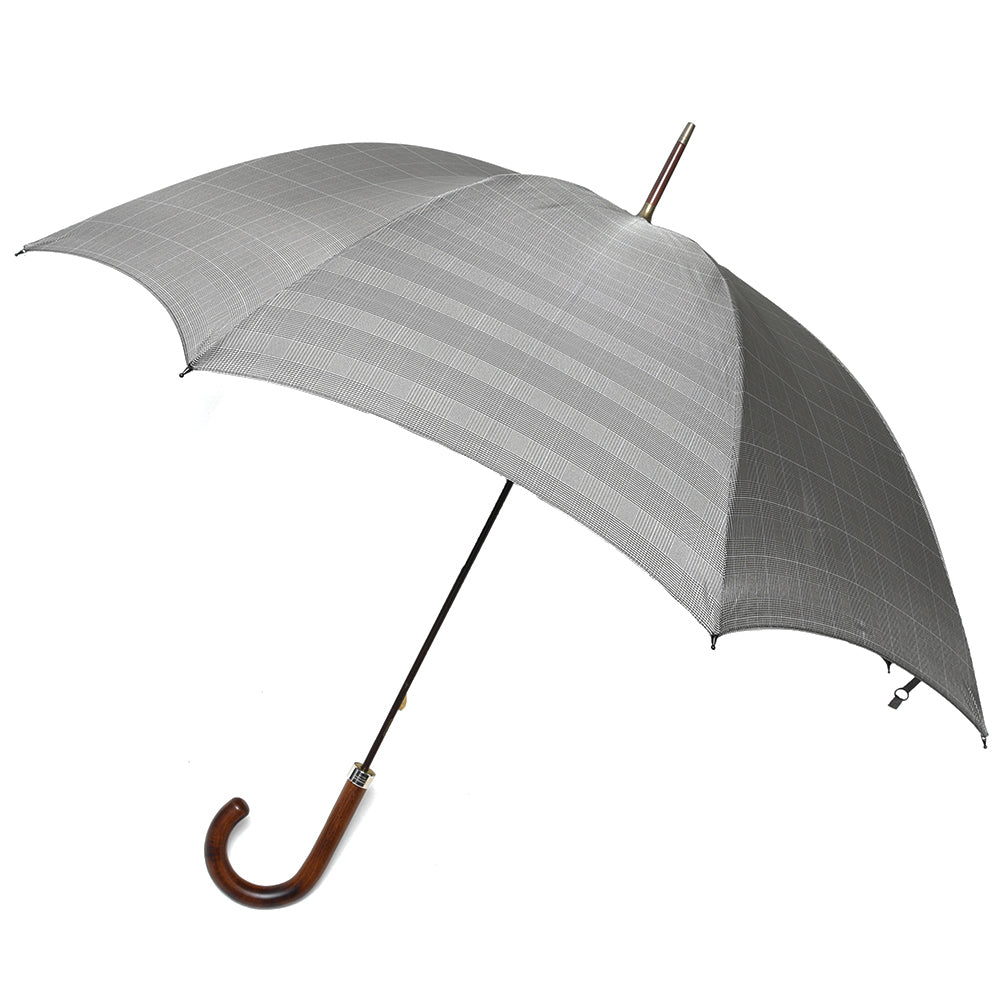FOX UMBRELLAS(フォックス アンブレラ) ウォーターレペレントポリエステルグレンチェックダークグレインドオークハンドルロングアンブレラ GT1