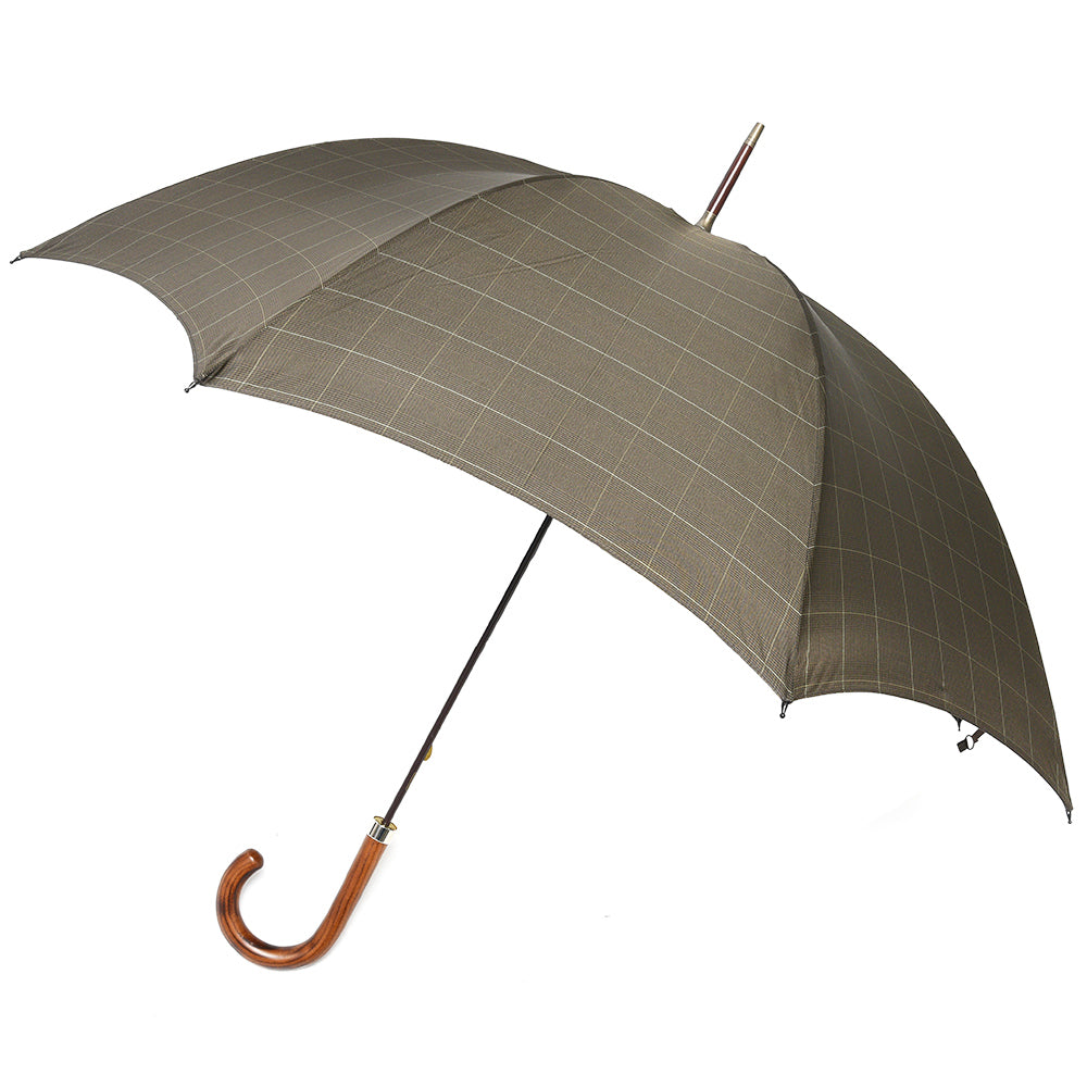 FOX UMBRELLAS(フォックス アンブレラ) ウォーターレペレントポリエステルグレンチェックダークグレインドオークハンドルロングアンブレラ GT1