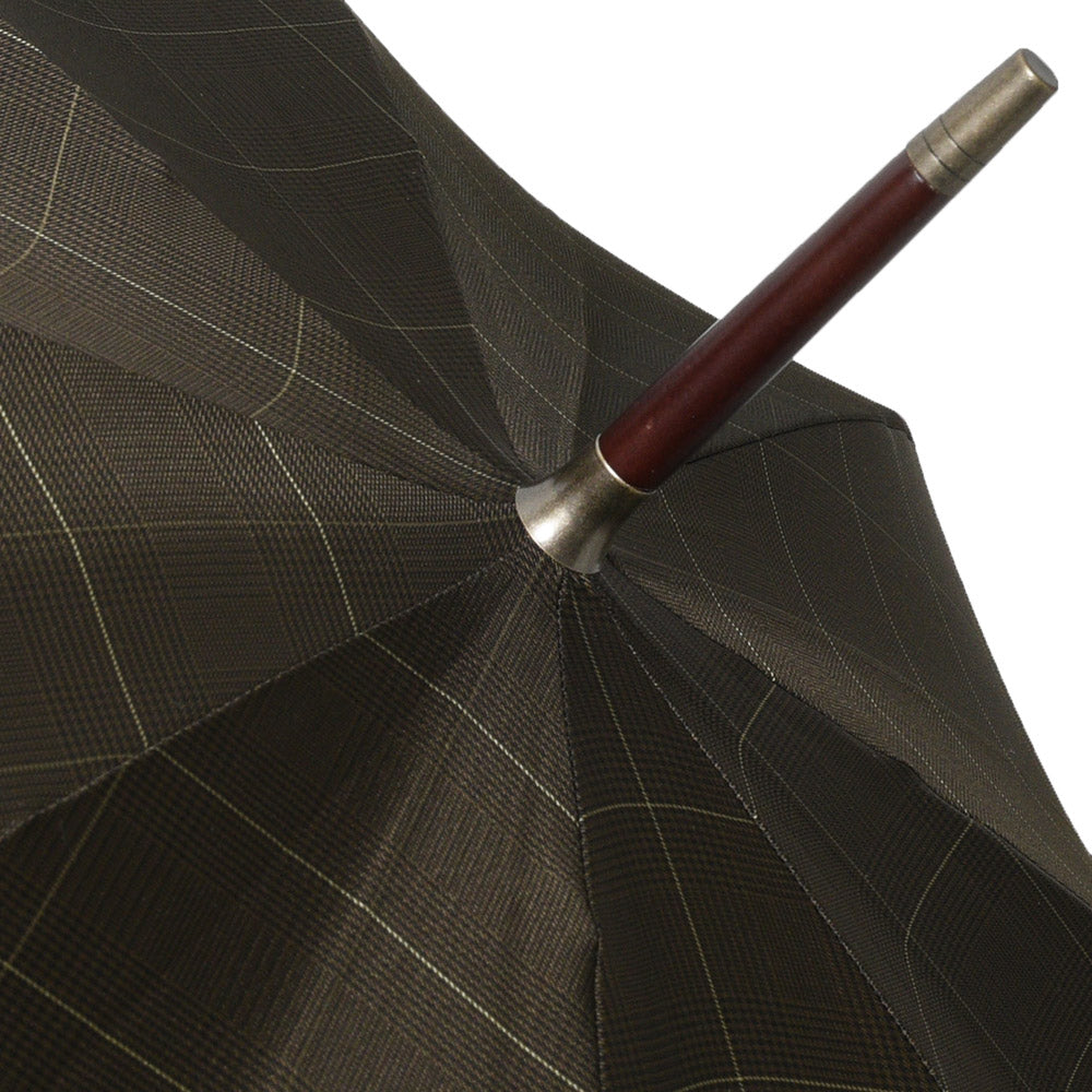 FOX UMBRELLAS(フォックス アンブレラ) ウォーターレペレントポリエステルグレンチェックダークグレインドオークハンドルロングアンブレラ GT1