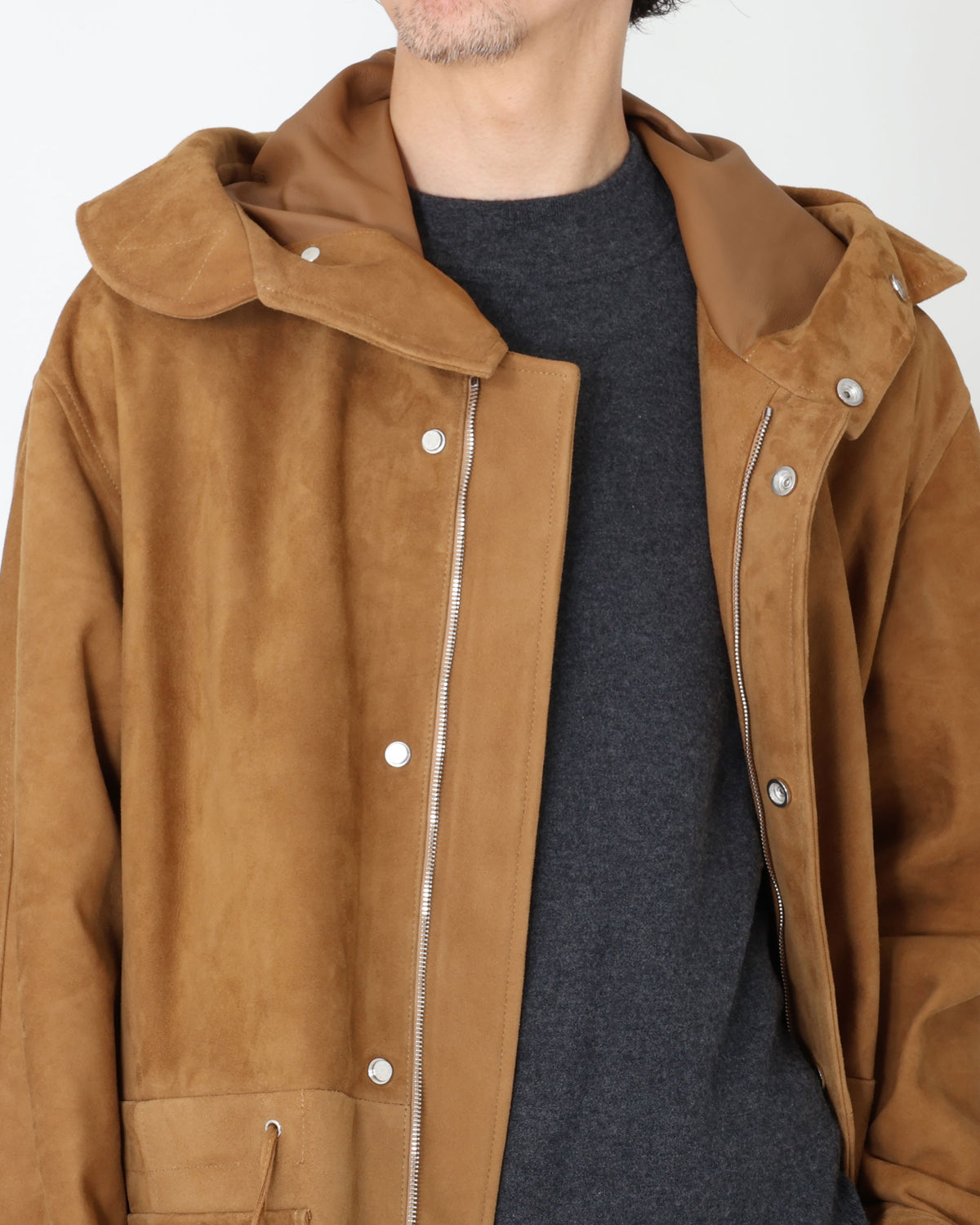 FOCUS(フォーカス) シルバーZIP SPレザー スエードモッズコート / キャメル
