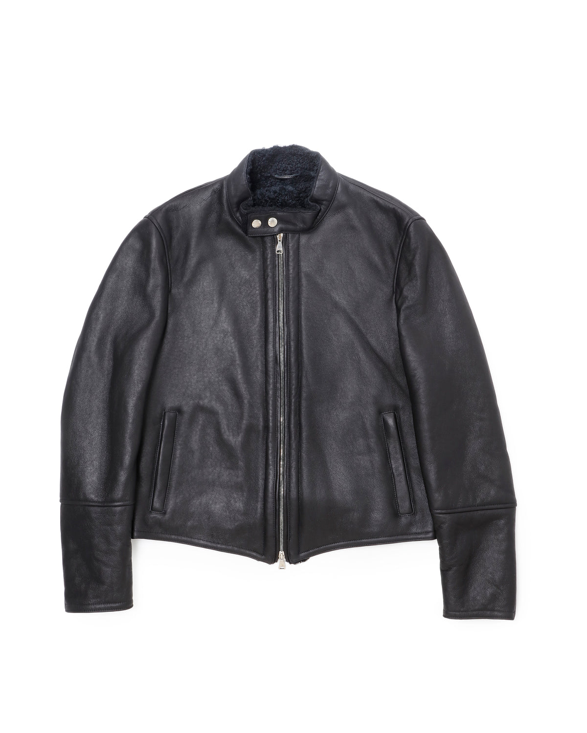 H MONTONE(アッカ モントーネ) シルバーZIP SPムートン シングルライダースジャケット / ブラック