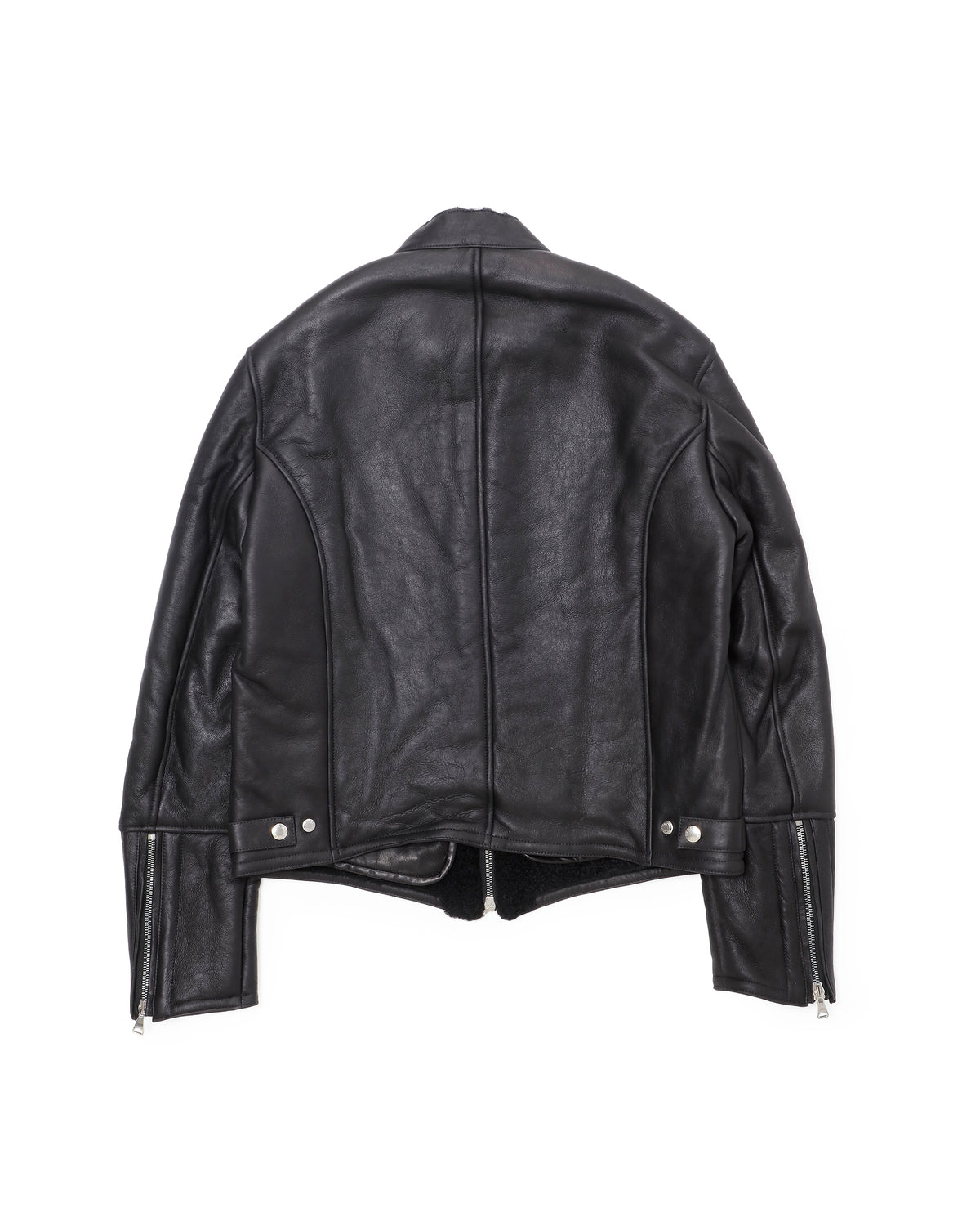 H MONTONE(アッカ モントーネ) シルバーZIP SPムートン シングルライダースジャケット / ブラック