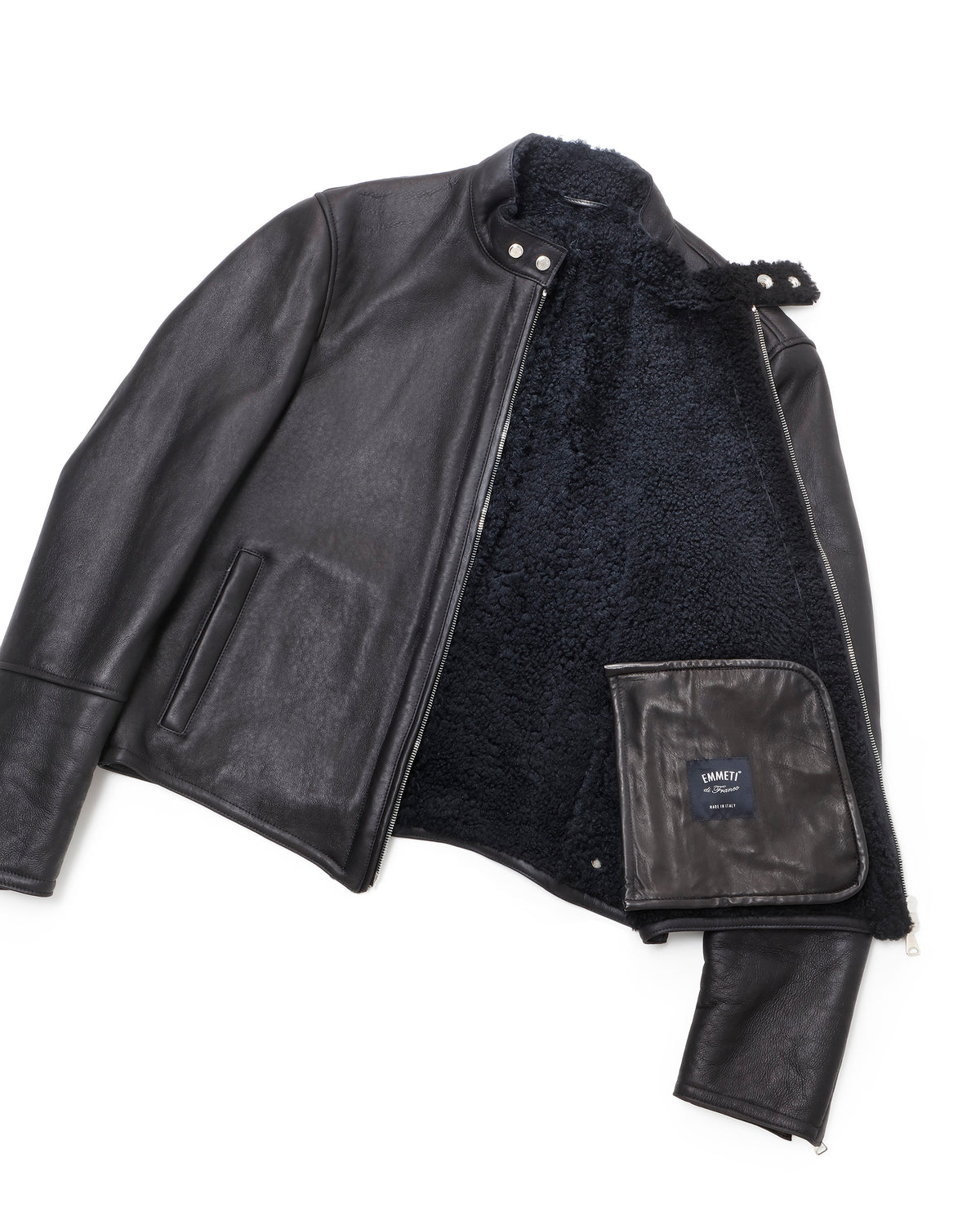 H MONTONE(アッカ モントーネ) シルバーZIP SPムートン シングルライダースジャケット / ブラック