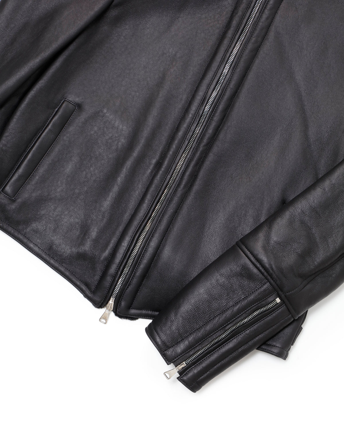 H MONTONE(アッカ モントーネ) シルバーZIP SPムートン シングルライダースジャケット / ブラック