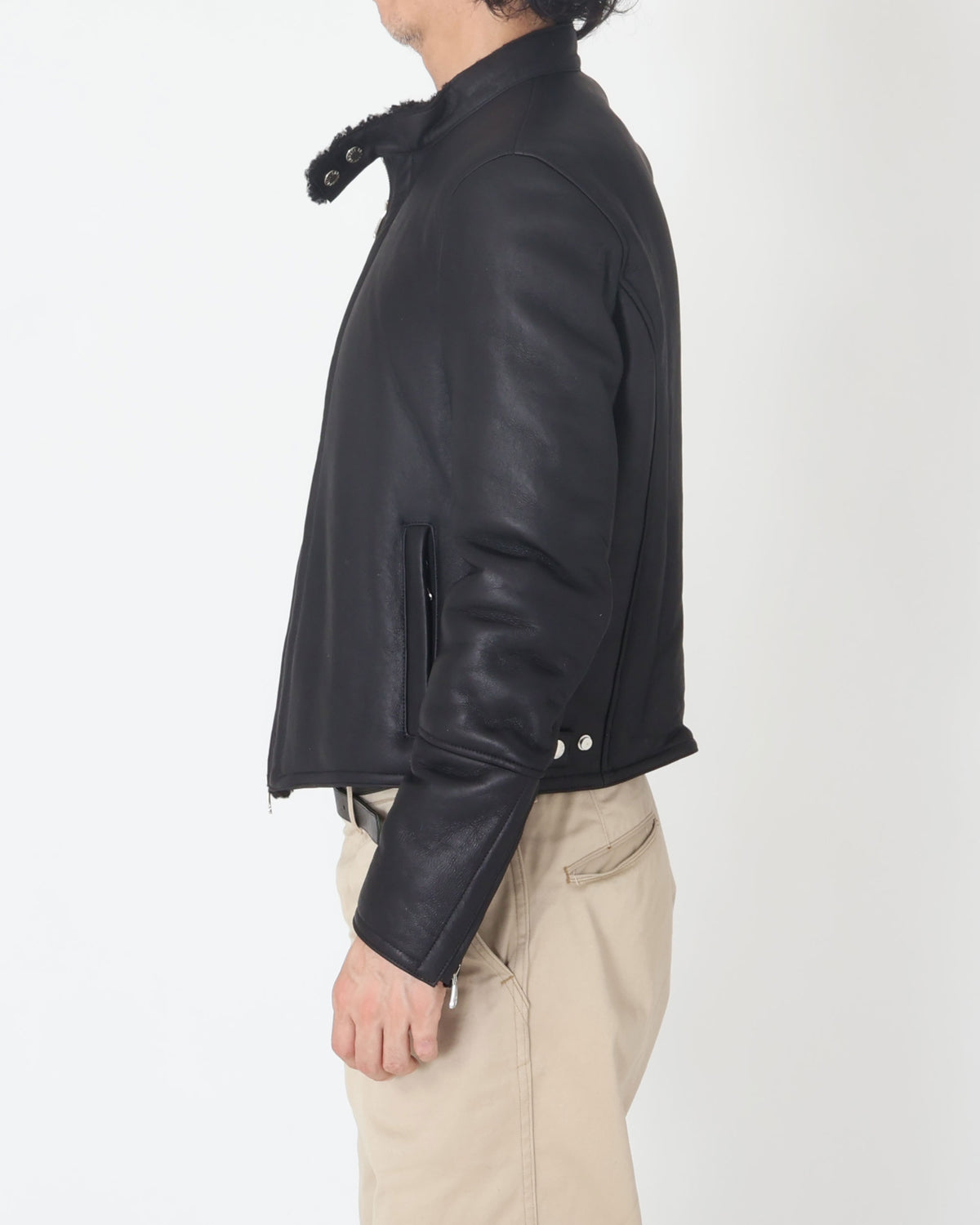 H MONTONE(アッカ モントーネ) シルバーZIP SPムートン シングルライダースジャケット / ブラック