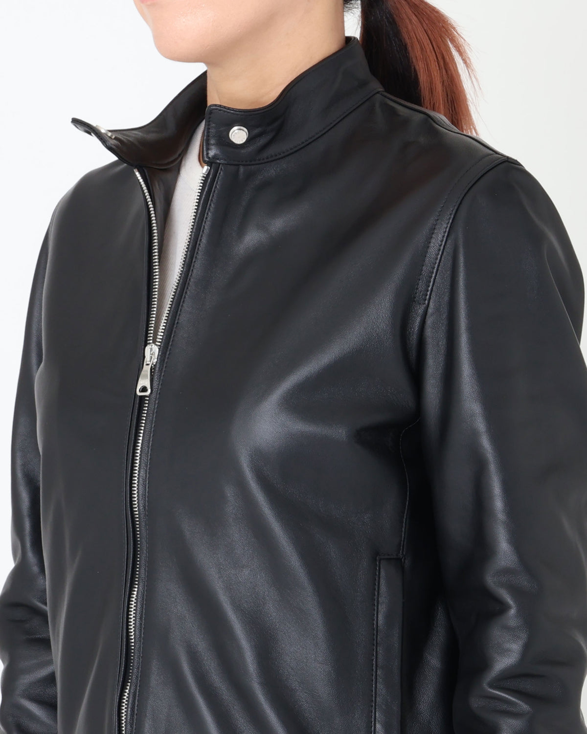 JURI DONNA(ユリ ドンナ) シルバーZIP ナッパチェラータ ラムレザーシングルライダース / ブラック