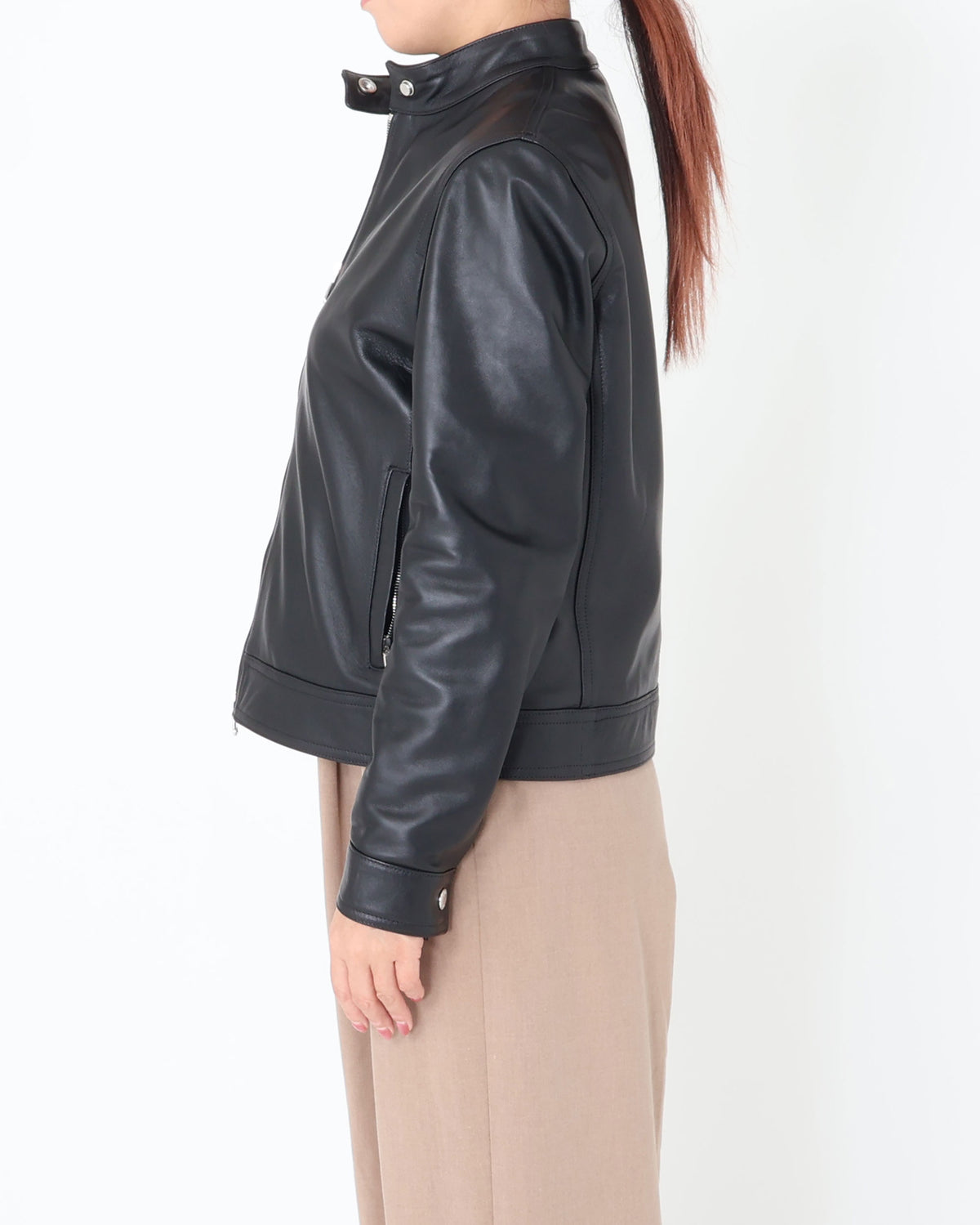 JURI DONNA(ユリ ドンナ) シルバーZIP ナッパチェラータ ラムレザーシングルライダース / ブラック