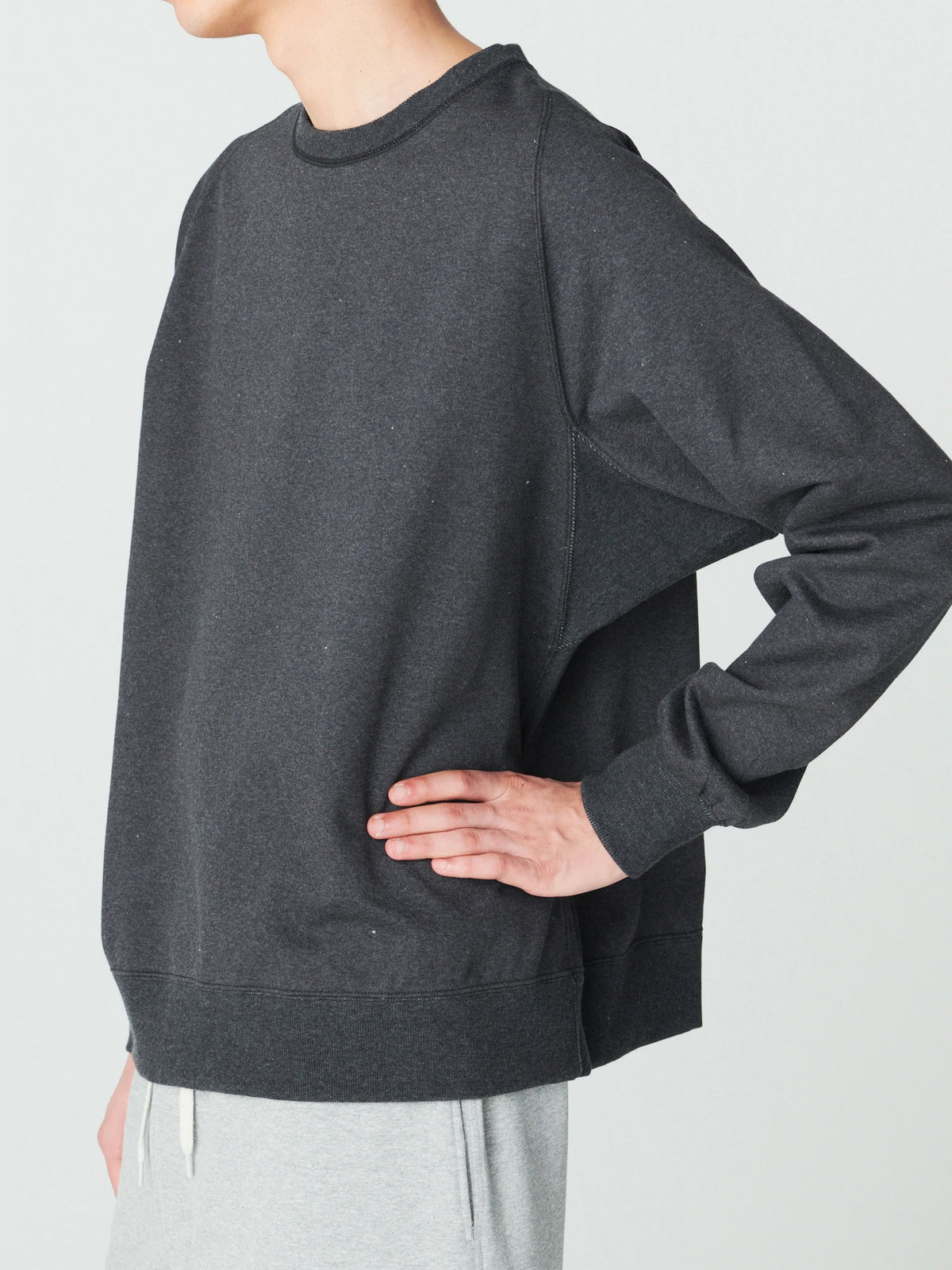 Sweat Shirts / クルーネックスウェットシャツ / チャコールグレー (表コットンMVS・裏毛シルク100%)