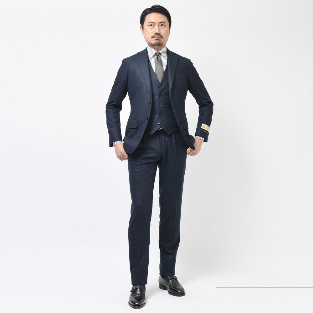guji(グジ) ウールフランネルソリッド3B1プリーツスーツ(MADE BY RING JACKET / CARLO BARBERAファブリック使用)