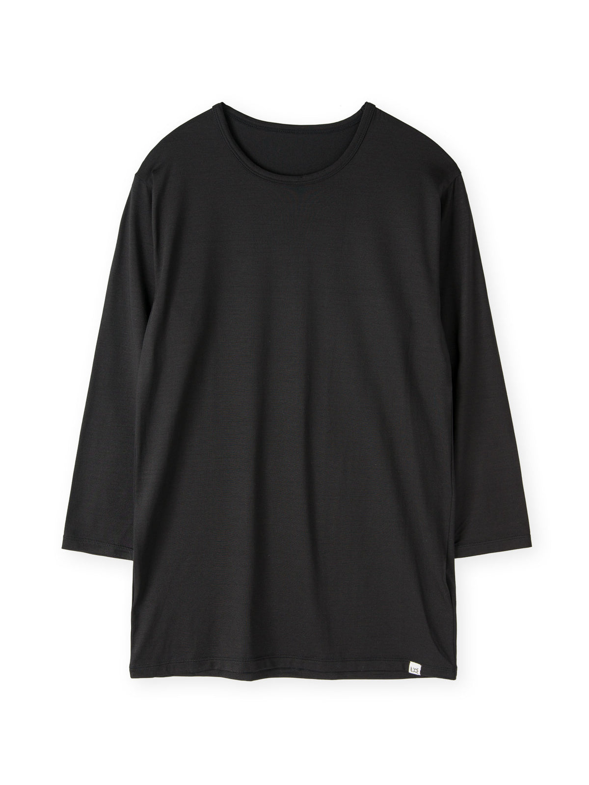 シルク インナークルーネック7分袖Tシャツ (ブラック)
