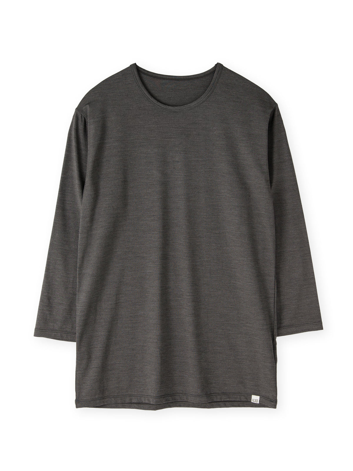 シルク インナークルーネック7分袖Tシャツ (チャコールグレー)