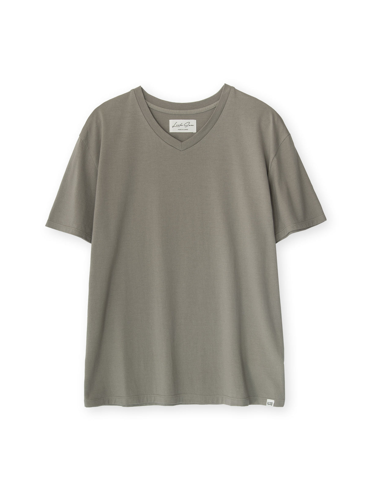 コットン&シルク Vネック天竺Tシャツ (カーキ)